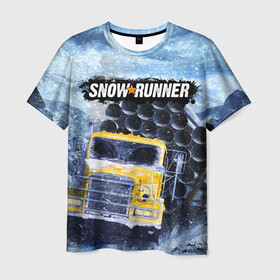 Мужская футболка 3D с принтом SNOWRUNNER ART СНОУРАННЕР АРТ в Новосибирске, 100% полиэфир | прямой крой, круглый вырез горловины, длина до линии бедер | game | snow runner | snowrunner | winter | грузовик | дальнобойщик | зима | игра | лес | симулятор | снег | сноу раннер | сноураннер