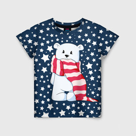 Детская футболка 3D с принтом Малыш Медведь в Новосибирске, 100% гипоаллергенный полиэфир | прямой крой, круглый вырез горловины, длина до линии бедер, чуть спущенное плечо, ткань немного тянется | 2022 | 2022 год | family look | happy new year | santa | год тигра | дед мороз | каникулы | мороз | новогодний свитер | новый год | новый год 2022 | новый год тигра | оливье | праздник | рождество | санта клаус