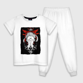 Детская пижама хлопок с принтом ЗАКЛИНАНИЕ ИТАДОРИ, СУКУНА в Новосибирске, 100% хлопок |  брюки и футболка прямого кроя, без карманов, на брюках мягкая резинка на поясе и по низу штанин
 | anime | japan | japanese | jujutsu | jujutsu kaisen | kaisen | sukuna | tattoo | аниме | двуликий призрак | иероглифы | инумаки | итадори | итадори юдзи | магическая битва | нобара | панда | рёмен | рёмен сукуна | сатору | сукуна