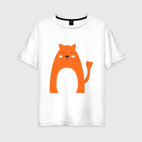 Женская футболка хлопок Oversize с принтом Овальная лисица в Новосибирске, 100% хлопок | свободный крой, круглый ворот, спущенный рукав, длина до линии бедер
 | животное | животные | звери | зверь | лес | лесная | лесное | лис | лиса | лисица | питомец | пушистая | пыжий | рыжая