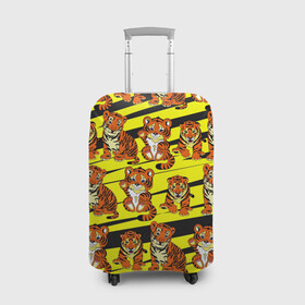 Чехол для чемодана 3D с принтом Няшные Тигрята в Новосибирске, 86% полиэфир, 14% спандекс | двустороннее нанесение принта, прорези для ручек и колес | желтый | звери | кошка | полосатый | тигр | шерсть