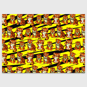 Поздравительная открытка с принтом Няшные Тигрята в Новосибирске, 100% бумага | плотность бумаги 280 г/м2, матовая, на обратной стороне линовка и место для марки
 | желтый | звери | кошка | полосатый | тигр | шерсть