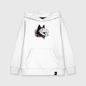 Детская толстовка хлопок с принтом Fashionable avant garde wolf в Новосибирске, 100% хлопок | Круглый горловой вырез, эластичные манжеты, пояс, капюшен | bones | fangs | fashion | flowers | hype | jaw | skull | teeth | vanguard | wolf | авангард | волк | зубы | клыки | мода | пасть | хайп | цветы | череп