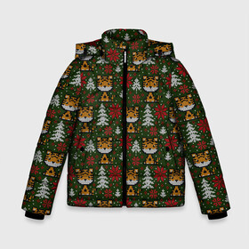 Зимняя куртка для мальчиков 3D с принтом Вязаный стиль - тигр 2022 новогодний в Новосибирске, ткань верха — 100% полиэстер; подклад — 100% полиэстер, утеплитель — 100% полиэстер | длина ниже бедра, удлиненная спинка, воротник стойка и отстегивающийся капюшон. Есть боковые карманы с листочкой на кнопках, утяжки по низу изделия и внутренний карман на молнии. 

Предусмотрены светоотражающий принт на спинке, радужный светоотражающий элемент на пуллере молнии и на резинке для утяжки | 2022 | год тигра | новый год | новый год 2022 | символ года | тигр | тигренок | тигрица | тигры