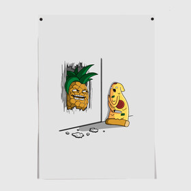 Постер с принтом HERES PINEAPPLE! в Новосибирске, 100% бумага
 | бумага, плотность 150 мг. Матовая, но за счет высокого коэффициента гладкости имеет небольшой блеск и дает на свету блики, но в отличии от глянцевой бумаги не покрыта лаком | here | is | johnny | mem | meme | memes | pineapple | pizza | shining | ананас | джонни | мем | мемы | пица | пицца | сияние | это