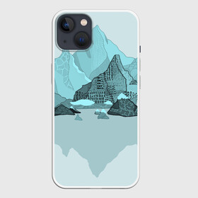 Чехол для iPhone 13 с принтом Голубой горный пейзаж с темно-серыми тенями в Новосибирске,  |  | голубые горы | горный | горный массив | горный пейзаж | горы | горы в снегу | для сноуборда | для туристов | заснеженные горы | зимние горы | зимний | лыжный | снежные горы | сноуборд