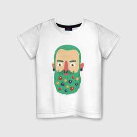 Детская футболка хлопок с принтом Зеленая борода в Новосибирске, 100% хлопок | круглый вырез горловины, полуприлегающий силуэт, длина до линии бедер | борода | борода елка | дед мороз | дровосек | ёлка | игрушки | новый 2022 | снег | стильная елка | хипстер | шары