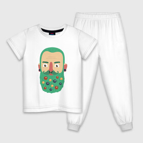 Детская пижама хлопок с принтом Зеленая борода в Новосибирске, 100% хлопок |  брюки и футболка прямого кроя, без карманов, на брюках мягкая резинка на поясе и по низу штанин
 | борода | борода елка | дед мороз | дровосек | ёлка | игрушки | новый 2022 | снег | стильная елка | хипстер | шары