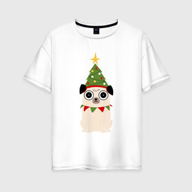 Женская футболка хлопок Oversize с принтом пёса-ёлка в Новосибирске, 100% хлопок | свободный крой, круглый ворот, спущенный рукав, длина до линии бедер
 | dog | happy new year | дед мороз | детский новый год | ёлка | звездна | игрушки | новый год 2021 | собака | собаки