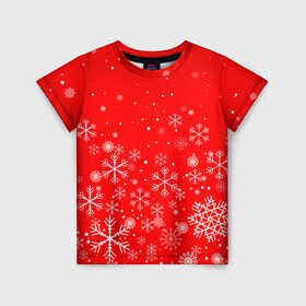 Детская футболка 3D с принтом Летящие снежинки в Новосибирске, 100% гипоаллергенный полиэфир | прямой крой, круглый вырез горловины, длина до линии бедер, чуть спущенное плечо, ткань немного тянется | 2022 | happy new year | merry christmas | год тигра | зима близко | нг | новогодний | новогодний тигр | новый год | новый год 2022 | рождество | символ 2022 года | снежинки