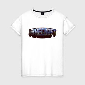 Женская футболка хлопок с принтом Minecraft Логотип в Новосибирске, 100% хлопок | прямой крой, круглый вырез горловины, длина до линии бедер, слегка спущенное плечо | minecraft logo | крипер | майнкравт | майнкрафт | стив | хиробрин