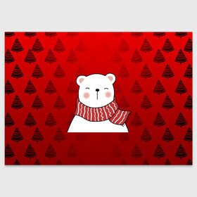 Поздравительная открытка с принтом МЕДВЕЖОНОК УМКА БЕЛЫЙ МИШКА в Новосибирске, 100% бумага | плотность бумаги 280 г/м2, матовая, на обратной стороне линовка и место для марки
 | 2021 | new year | деда мороза | друг | ёлка | ёлочка | к нам приходит | как у всех | клауса | костюм | красный | медведь | медвежонок | новогодний | новый год | праздник | рекомендации | рождество | санты | узор