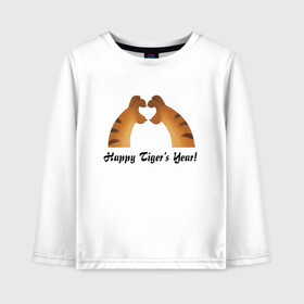 Детский лонгслив хлопок с принтом Happy Tigers Year! в Новосибирске, 100% хлопок | круглый вырез горловины, полуприлегающий силуэт, длина до линии бедер | holiday | new year | paws | tiger | лапы | новый год | праздник | тигр