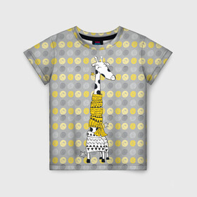 Детская футболка 3D с принтом Милая жирафа в шарфе в Новосибирске, 100% гипоаллергенный полиэфир | прямой крой, круглый вырез горловины, длина до линии бедер, чуть спущенное плечо, ткань немного тянется | высокий | графика | длинная шея | животное | жираф | кружочки