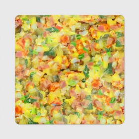 Магнит виниловый Квадрат с принтом Оливье в Новосибирске, полимерный материал с магнитным слоем | размер 9*9 см, закругленные углы | Тематика изображения на принте: вкусняшка | еда | новогодние салатики | новый год | оливье | оливьешечка | оливьешка | салат | салатики | фон