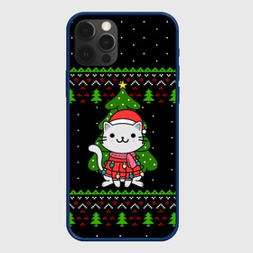 Чехол для iPhone 12 Pro Max с принтом КОТЁНОК И ЁЛОЧКА | НОВОГОДНЯЯ в Новосибирске, Силикон |  | 2020 | 2021 | 2022 | cat | cats | christmas | merry | гирлянды | кот | леденец | мяу | нг | новогодний | новый год | олени | рождество | свитер | узоры