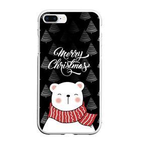 Чехол для iPhone 7Plus/8 Plus матовый с принтом MERRY CHRISTMAS BEARS в Новосибирске, Силикон | Область печати: задняя сторона чехла, без боковых панелей | 2021 | 2022 | new year | деда мороза | зима | к нам приходит | как у всех | костюм | медвежонок | мишка | новогодний | новый год | праздник | рекомендации | рождество | снег | снежинки | снежок | узор | хочу