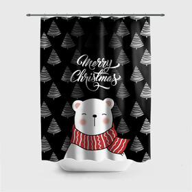 Штора 3D для ванной с принтом MERRY CHRISTMAS BEARS в Новосибирске, 100% полиэстер | плотность материала — 100 г/м2. Стандартный размер — 146 см х 180 см. По верхнему краю — пластиковые люверсы для креплений. В комплекте 10 пластиковых колец | 2021 | 2022 | new year | деда мороза | зима | к нам приходит | как у всех | костюм | медвежонок | мишка | новогодний | новый год | праздник | рекомендации | рождество | снег | снежинки | снежок | узор | хочу