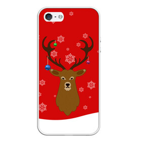 Чехол для iPhone 5/5S матовый с принтом Новогодний олень New Years Deer в Новосибирске, Силикон | Область печати: задняя сторона чехла, без боковых панелей | 2021 | 2022 | happy new year | happy new year 2022 | новый год | олень | снег | снежинки | снежный олень | сугроб