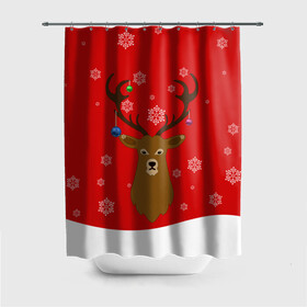 Штора 3D для ванной с принтом Новогодний олень New Years Deer в Новосибирске, 100% полиэстер | плотность материала — 100 г/м2. Стандартный размер — 146 см х 180 см. По верхнему краю — пластиковые люверсы для креплений. В комплекте 10 пластиковых колец | 2021 | 2022 | happy new year | happy new year 2022 | новый год | олень | снег | снежинки | снежный олень | сугроб