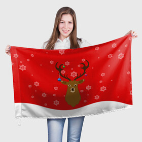 Флаг 3D с принтом Новогодний олень New Years Deer в Новосибирске, 100% полиэстер | плотность ткани — 95 г/м2, размер — 67 х 109 см. Принт наносится с одной стороны | 2021 | 2022 | happy new year | happy new year 2022 | новый год | олень | снег | снежинки | снежный олень | сугроб