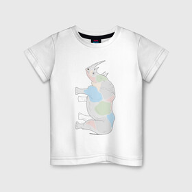Детская футболка хлопок с принтом Вертикальный носорог в Новосибирске, 100% хлопок | круглый вырез горловины, полуприлегающий силуэт, длина до линии бедер | африка | дикий | дикое животное | животное | животные | звери | зверь | мило | милота | носорог | пятна | пятнистый | разноцветный | фауна | экзотика