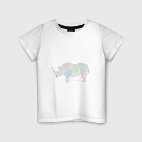 Детская футболка хлопок с принтом Волшебный носорог в Новосибирске, 100% хлопок | круглый вырез горловины, полуприлегающий силуэт, длина до линии бедер | африка | волшебство | животное | животные | звери | зверь | мило | милота | носорог | пятна | пятнистый | разноцветный | сказка | экзотика