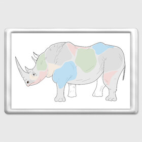 Магнит 45*70 с принтом Волшебный носорог в Новосибирске, Пластик | Размер: 78*52 мм; Размер печати: 70*45 | африка | волшебство | животное | животные | звери | зверь | мило | милота | носорог | пятна | пятнистый | разноцветный | сказка | экзотика