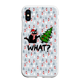 Чехол для iPhone XS Max матовый с принтом WHAT CAT | CHRISTMAS в Новосибирске, Силикон | Область печати: задняя сторона чехла, без боковых панелей | 2020 | 2021 | 2022 | cat | cats | christmas | merry | what | ват | кот | леденец | мяу | нг | новогодний | новый год | олени | рождество | свитер | узоры