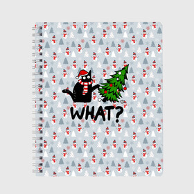 Тетрадь с принтом WHAT CAT | CHRISTMAS в Новосибирске, 100% бумага | 48 листов, плотность листов — 60 г/м2, плотность картонной обложки — 250 г/м2. Листы скреплены сбоку удобной пружинной спиралью. Уголки страниц и обложки скругленные. Цвет линий — светло-серый
 | 2020 | 2021 | 2022 | cat | cats | christmas | merry | what | ват | кот | леденец | мяу | нг | новогодний | новый год | олени | рождество | свитер | узоры