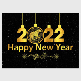 Поздравительная открытка с принтом Happy New Year 2022! в Новосибирске, 100% бумага | плотность бумаги 280 г/м2, матовая, на обратной стороне линовка и место для марки
 | 2022 | art | background | christmas | new year | patterns | snow | tiger | арт | новый год | рождество | символ года | снег | тигр | узоры | фон