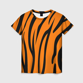 Женская футболка 3D с принтом Текстура тигра/tiger в Новосибирске, 100% полиэфир ( синтетическое хлопкоподобное полотно) | прямой крой, круглый вырез горловины, длина до линии бедер | tiger | кошка | оранжевый черный | символ 22 года | текстура | тигр
