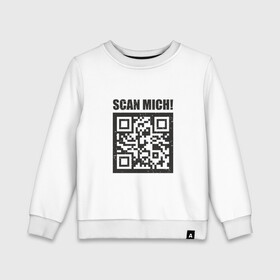 Детский свитшот хлопок с принтом Scan Mich в Новосибирске, 100% хлопок | круглый вырез горловины, эластичные манжеты, пояс и воротник | Тематика изображения на принте: coronavirus | covid | covid19 | qr code | qr код | sputnik | вакцина | вакцинация | вирус | здоровье | изоляция | иммунитет | карантин | ковид | код | корона | коронавирус | маркировка | маска | матрица | п | пандемия