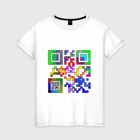 Женская футболка хлопок с принтом Color QR в Новосибирске, 100% хлопок | прямой крой, круглый вырез горловины, длина до линии бедер, слегка спущенное плечо | coronavirus | covid | covid19 | qr code | qr код | sputnik | вакцина | вакцинация | вирус | здоровье | изоляция | иммунитет | карантин | ковид | код | корона | коронавирус | маркировка | маска | матрица | п | пандемия