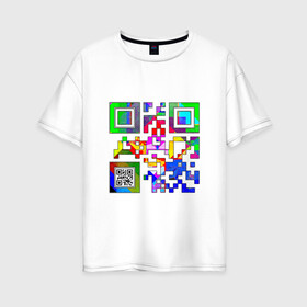 Женская футболка хлопок Oversize с принтом Color QR в Новосибирске, 100% хлопок | свободный крой, круглый ворот, спущенный рукав, длина до линии бедер
 | coronavirus | covid | covid19 | qr code | qr код | sputnik | вакцина | вакцинация | вирус | здоровье | изоляция | иммунитет | карантин | ковид | код | корона | коронавирус | маркировка | маска | матрица | п | пандемия