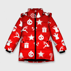 Зимняя куртка для девочек 3D с принтом Новогодний узор красный градиент в Новосибирске, ткань верха — 100% полиэстер; подклад — 100% полиэстер, утеплитель — 100% полиэстер. | длина ниже бедра, удлиненная спинка, воротник стойка и отстегивающийся капюшон. Есть боковые карманы с листочкой на кнопках, утяжки по низу изделия и внутренний карман на молнии. 

Предусмотрены светоотражающий принт на спинке, радужный светоотражающий элемент на пуллере молнии и на резинке для утяжки. | 2022 | happy new year | merry christmas | год тигра | зима близко | нг | новогодний | новогодняя символика | новый год | новый год 2022 | рождество | символ 2022 года | снег | снежинки