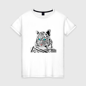 Женская футболка хлопок с принтом Черный Тигр 2022 в Новосибирске, 100% хлопок | прямой крой, круглый вырез горловины, длина до линии бедер, слегка спущенное плечо | 2022 | год тигра 2022 | новогодние праздники | новый год