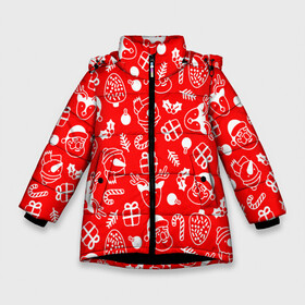 Зимняя куртка для девочек 3D с принтом Новогодний узор паттерн в Новосибирске, ткань верха — 100% полиэстер; подклад — 100% полиэстер, утеплитель — 100% полиэстер. | длина ниже бедра, удлиненная спинка, воротник стойка и отстегивающийся капюшон. Есть боковые карманы с листочкой на кнопках, утяжки по низу изделия и внутренний карман на молнии. 

Предусмотрены светоотражающий принт на спинке, радужный светоотражающий элемент на пуллере молнии и на резинке для утяжки. | 2022 | dabbing | happy new year | merry christmas | santa dabbing | год тигра | зима близко | нг | новогодний | новогодний тигр | новогодняя символика | новый год | новый год 2022 | рождество | символ 2022 года | снег | снежинки | тигр