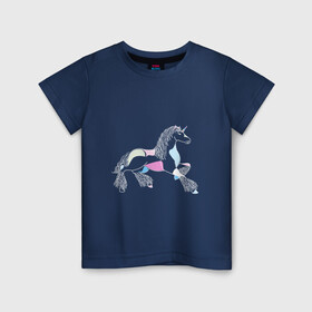 Детская футболка хлопок с принтом Пятнистый единорог на тёмном фоне в Новосибирске, 100% хлопок | круглый вырез горловины, полуприлегающий силуэт, длина до линии бедер | волшебно | волшебство | единорог | животное | животные | звери | зверь | конь | лошадь | магия | мило | милота | сказка