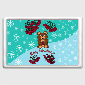 Магнит 45*70 с принтом Мишка и рождество в Новосибирске, Пластик | Размер: 78*52 мм; Размер печати: 70*45 | Тематика изображения на принте: 2022 | merry christmas | ветки | год тигра | детский | животные | зима | зимний | лес | медведь | мишка | мультяшный | новогодний | новый год | подарок | праздничный | рождество | рябина | снег | снегопад