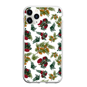 Чехол для iPhone 11 Pro матовый с принтом зимний паттерн ветки рябины в Новосибирске, Силикон |  | ветки | зима | зимний паттерн | лес | листья | на белом фоне | новогодний | новый год | облепиха | праздничный | природа | рябина
