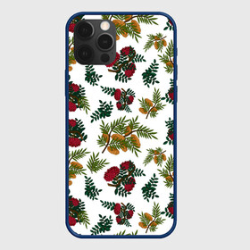 Чехол для iPhone 12 Pro Max с принтом зимний паттерн ветки рябины в Новосибирске, Силикон |  | ветки | зима | зимний паттерн | лес | листья | на белом фоне | новогодний | новый год | облепиха | праздничный | природа | рябина