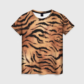 Женская футболка 3D с принтом Шкура тигра текстура в Новосибирске, 100% полиэфир ( синтетическое хлопкоподобное полотно) | прямой крой, круглый вырез горловины, длина до линии бедер | 2022 | год тигра | новый год | новый год 2022 | символ года | тигр | тигренок | тигрица | тигры