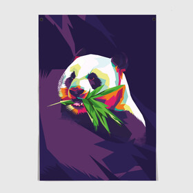 Постер с принтом Панда  с бамбуком в Новосибирске, 100% бумага
 | бумага, плотность 150 мг. Матовая, но за счет высокого коэффициента гладкости имеет небольшой блеск и дает на свету блики, но в отличии от глянцевой бумаги не покрыта лаком | живопись | животное | медведь | панда | японский мишка