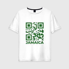 Женская футболка хлопок Oversize с принтом QR Jamaica в Новосибирске, 100% хлопок | свободный крой, круглый ворот, спущенный рукав, длина до линии бедер
 | coronavirus | covid | covid19 | qr code | qr код | sputnik | вакцина | вакцинация | вирус | здоровье | изоляция | иммунитет | карантин | ковид | код | корона | коронавирус | маркировка | маска | матрица | п | пандемия