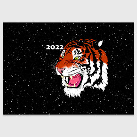 Поздравительная открытка с принтом Рычащий Тигр и Снегопад 2022 в Новосибирске, 100% бумага | плотность бумаги 280 г/м2, матовая, на обратной стороне линовка и место для марки
 | 2022 | black | cat | christmas | merry | new year | snow | tiger | xmas | водяной | год тигра | животные | кот | кошки | новый год | паттерн | полосатый | рождество | снег | снежинки | тигры | узор | цветы | черный