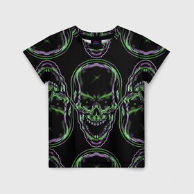 Детская футболка 3D с принтом Skulls vanguard pattern 2077 в Новосибирске, 100% гипоаллергенный полиэфир | прямой крой, круглый вырез горловины, длина до линии бедер, чуть спущенное плечо, ткань немного тянется | fashion | hype | neon | pattern | skull | vanguard | авангард | неон | узор | хайп | череп