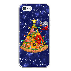 Чехол для iPhone 5/5S матовый с принтом Новогодняя Елка Пицца в Новосибирске, Силикон | Область печати: задняя сторона чехла, без боковых панелей | christmas | pizza | гирлянда | елка | ель | звезда | новый год | пицца | рождество