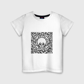 Детская футболка хлопок с принтом QR Skull в Новосибирске, 100% хлопок | круглый вырез горловины, полуприлегающий силуэт, длина до линии бедер | Тематика изображения на принте: coronavirus | covid | covid19 | qr code | qr код | sputnik | вакцина | вакцинация | вирус | здоровье | изоляция | иммунитет | карантин | ковид | код | корона | коронавирус | маркировка | маска | матрица | п | пандемия