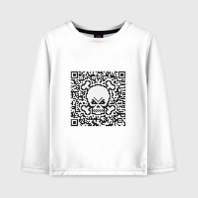 Детский лонгслив хлопок с принтом QR Skull в Новосибирске, 100% хлопок | круглый вырез горловины, полуприлегающий силуэт, длина до линии бедер | coronavirus | covid | covid19 | qr code | qr код | sputnik | вакцина | вакцинация | вирус | здоровье | изоляция | иммунитет | карантин | ковид | код | корона | коронавирус | маркировка | маска | матрица | п | пандемия